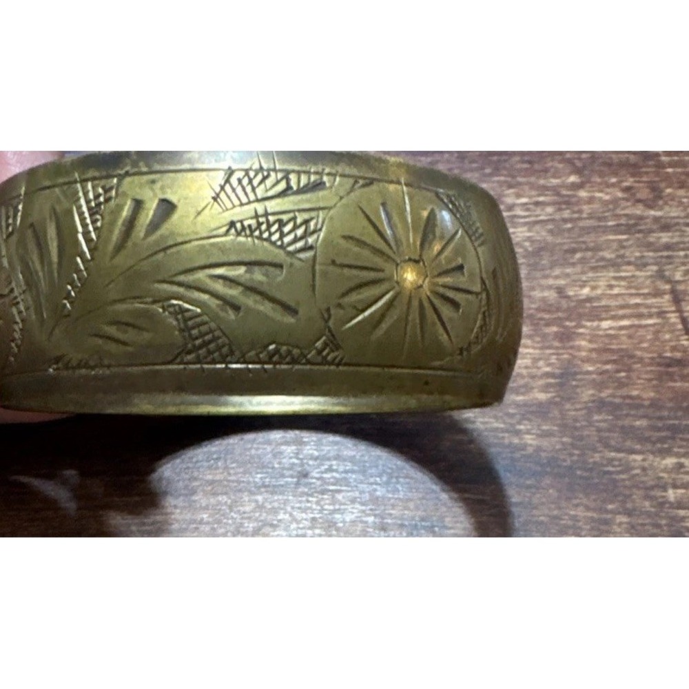 Brass Bangle Bracelet Wide Etched Retro Boho Jewelry Made In India - Picture 3 of 6